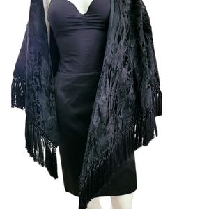 1930s Black Persian Lamb And Silk Openfront Shawl - Small -